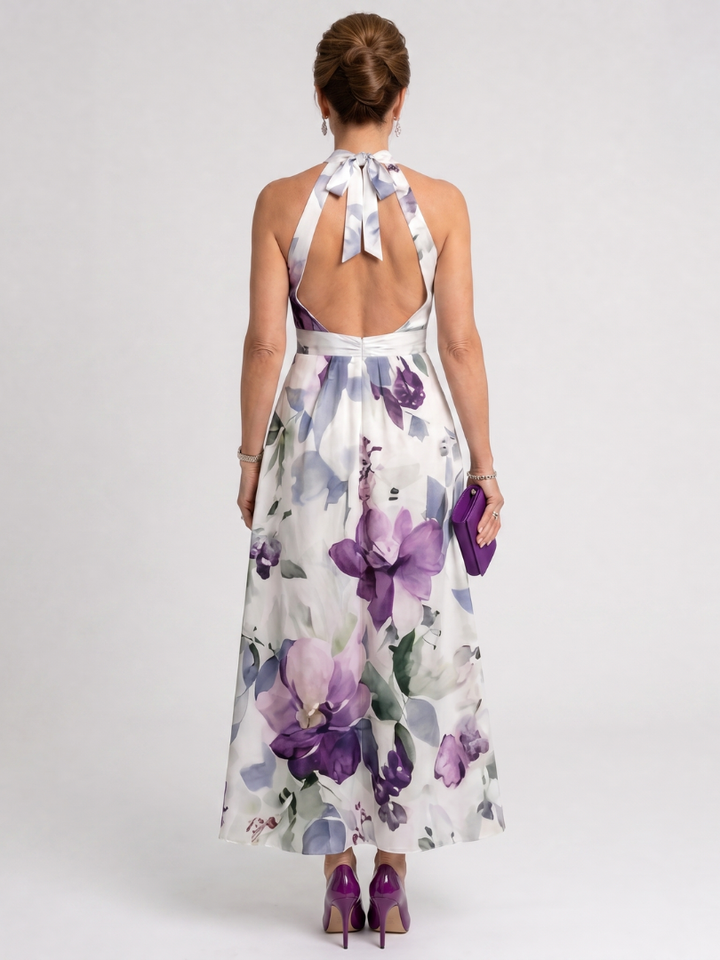 Omego | Soft Bloom Halter Neck Flowing Midi Dress