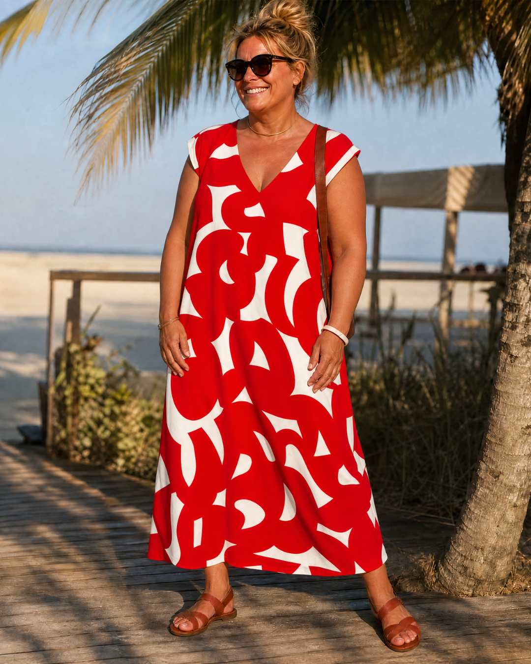 Verain | Abstract Print V-Neck Flowing Midi Dress