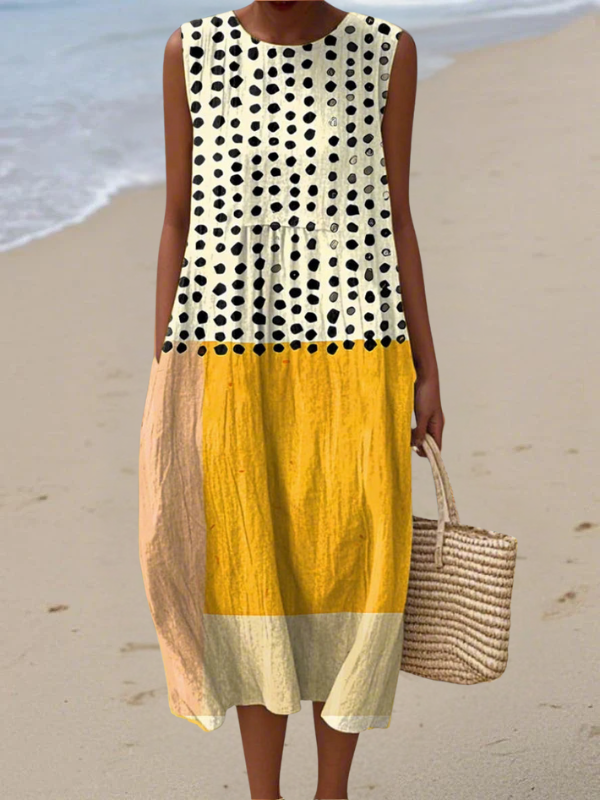 Leah Polka Colorblock Midi Dress
