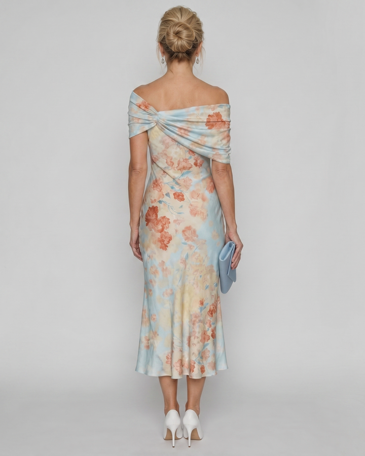 Imore | Soft Floral Off Shoulder Fitted Midi Dress