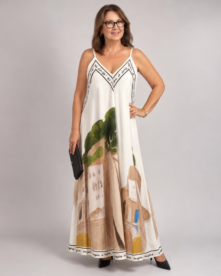 Lira | Scenic Print Sleeveless Flowing Midi Dress