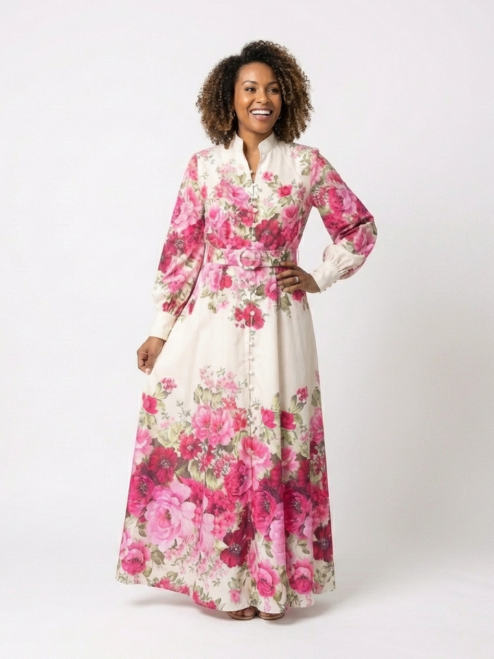 Kennedy | Long Sleeve Floral Belted Maxi Dress