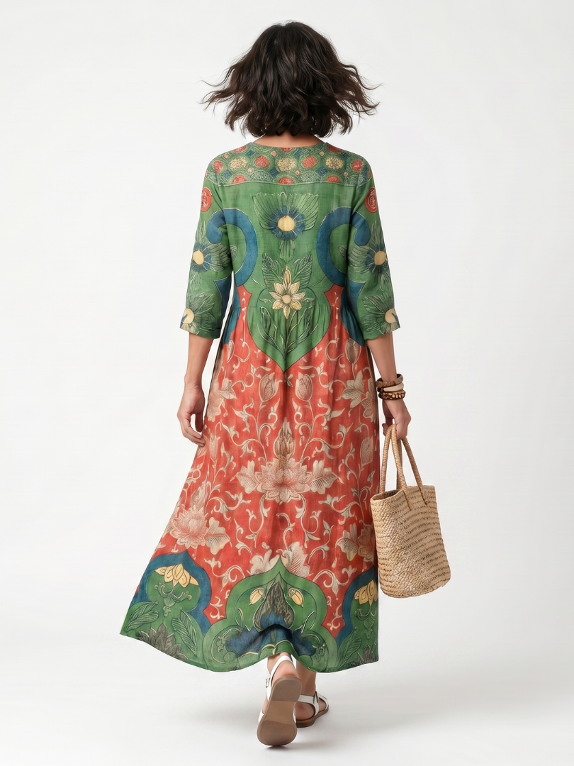 Sloane | Mixed Print V-Neck Pocket Midi Dress