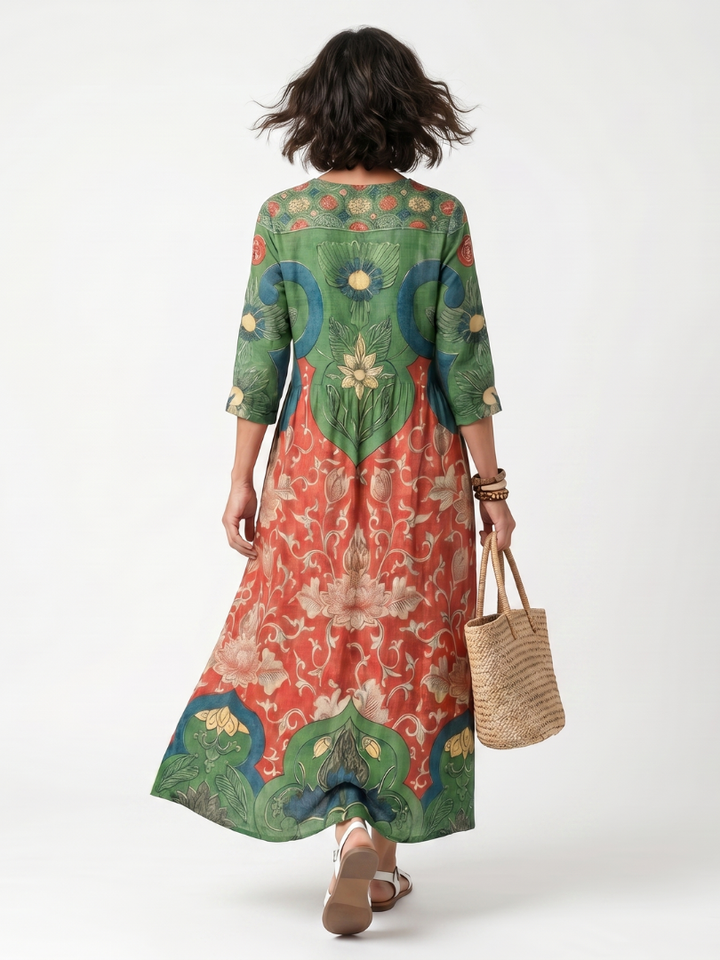 Sloane | Mixed Print V-Neck Pocket Midi Dress