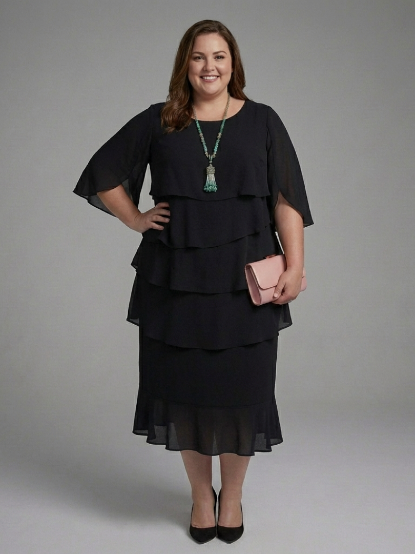 Maelis | Layered Cape Sleeve Midi Dress