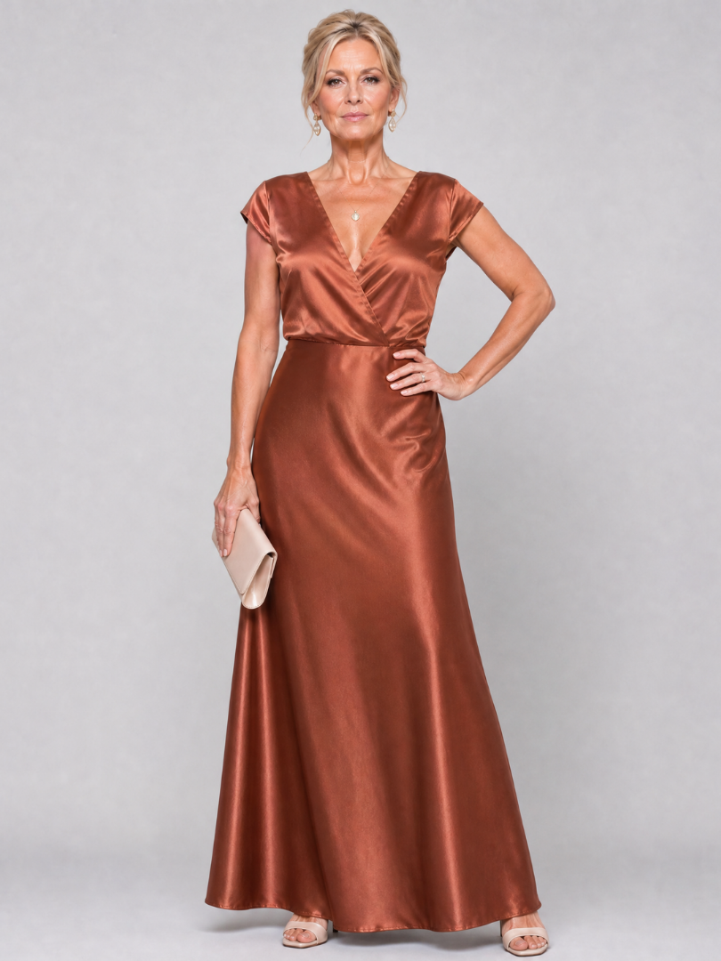 Samouse Cap Sleeve Wrap Bodice Maxi Dress