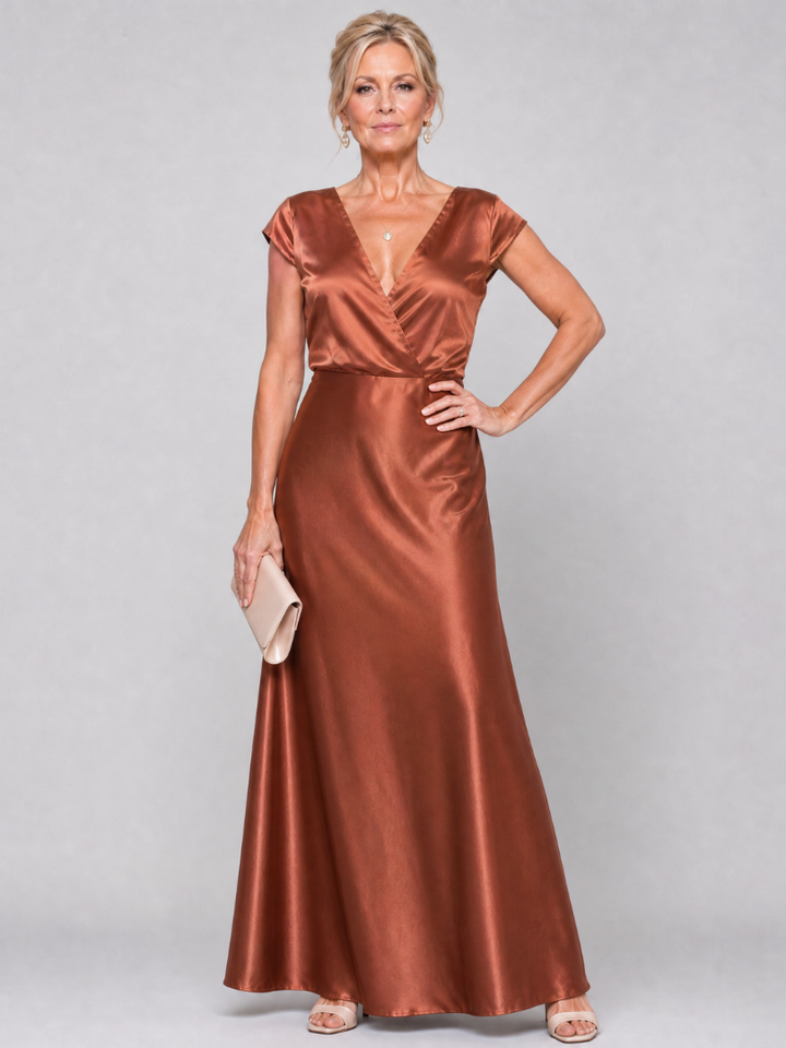 Samouse Cap Sleeve Wrap Bodice Maxi Dress