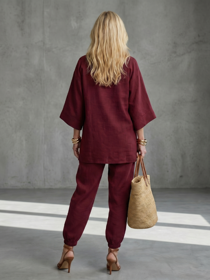 Georgiana | V-Neck Tunic Gathered Trouser Set