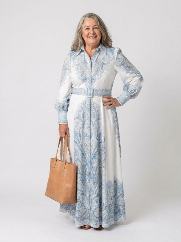 Sierra | High Neck Printed Long Sleeve Maxi Dress