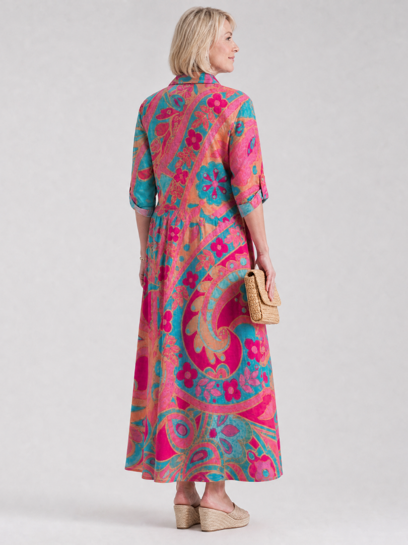 Klera | Printed Button Front Collared Midi Dress
