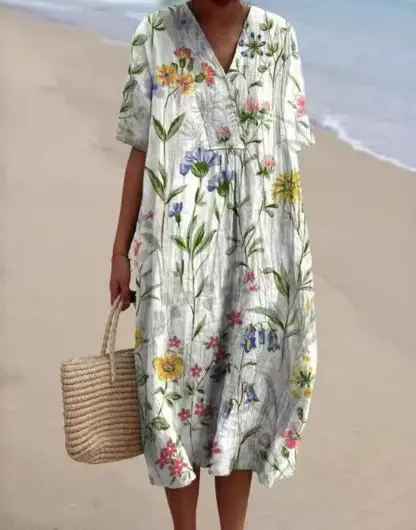 Margaret | Vibrant Floral Garden Print Flowy Dress