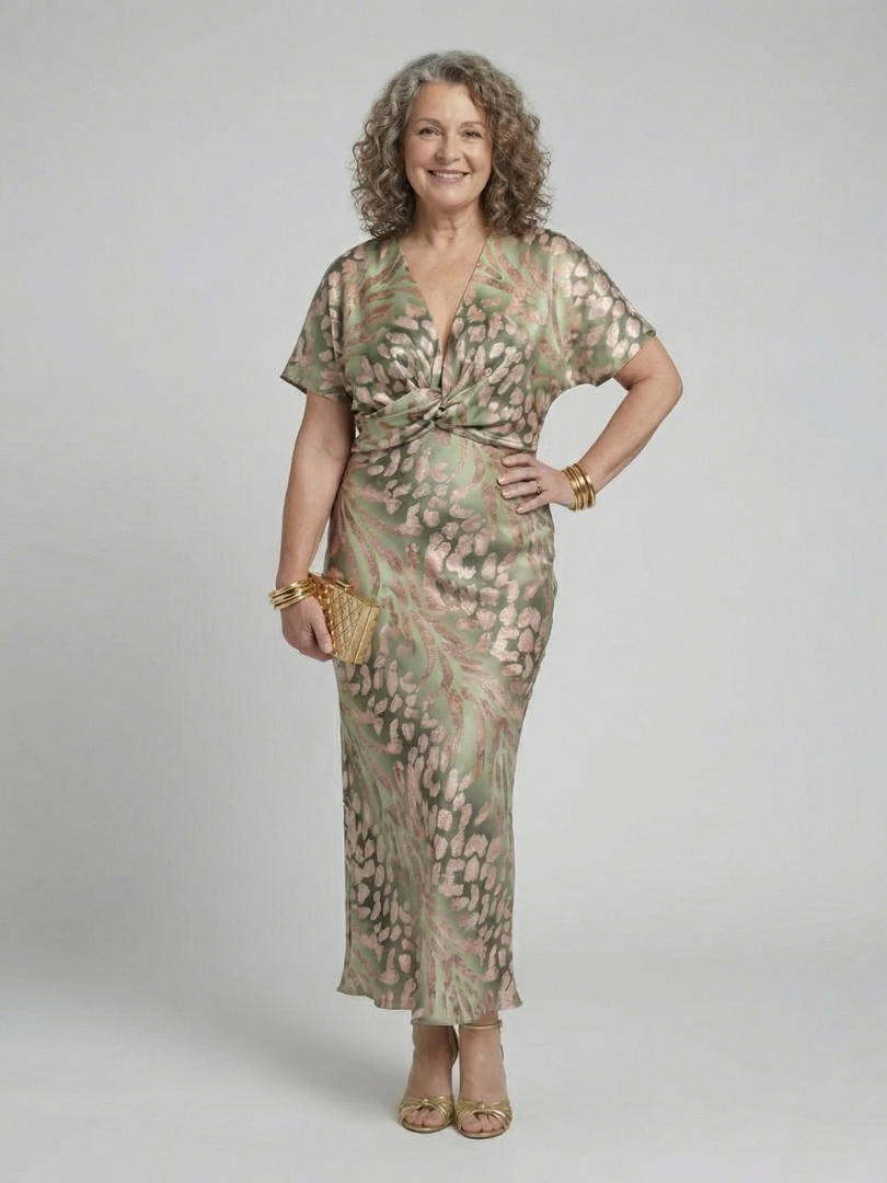 Charlotte | Abstract Print V-Neck Twist Waist Midi Dress