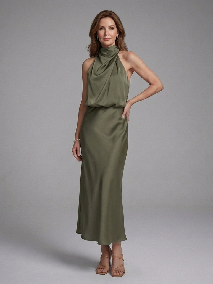 Rivelle | Halter Draped Midi Dress