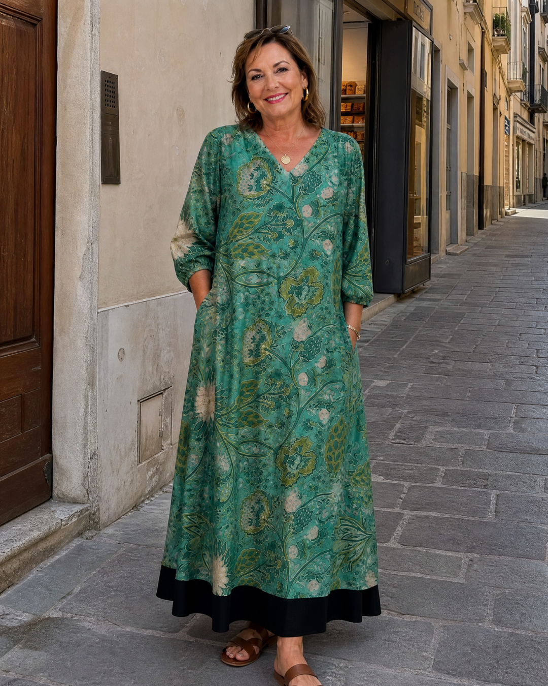 Siseman | Botanical Vine Print Relaxed Pocket Midi Dress