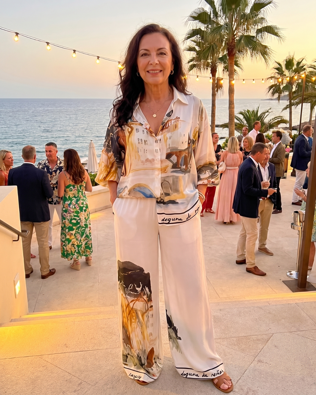 Calyra | Artistic Print Blouse And Wide Leg Pants Set