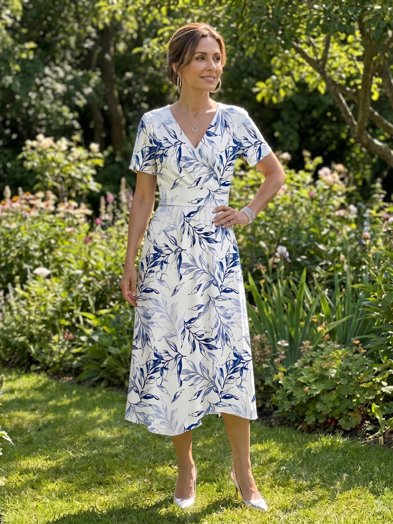 Kael | V-Neck Soft Botanical Print Midi Dress