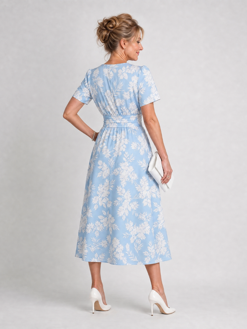 Marion | Floral Print Short Sleeve V-Neck Midi Dress