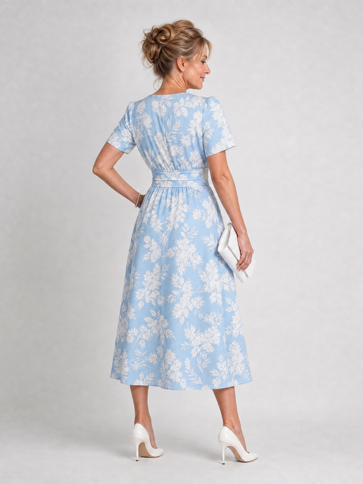 Marion | Floral Print Short Sleeve V-Neck Midi Dress