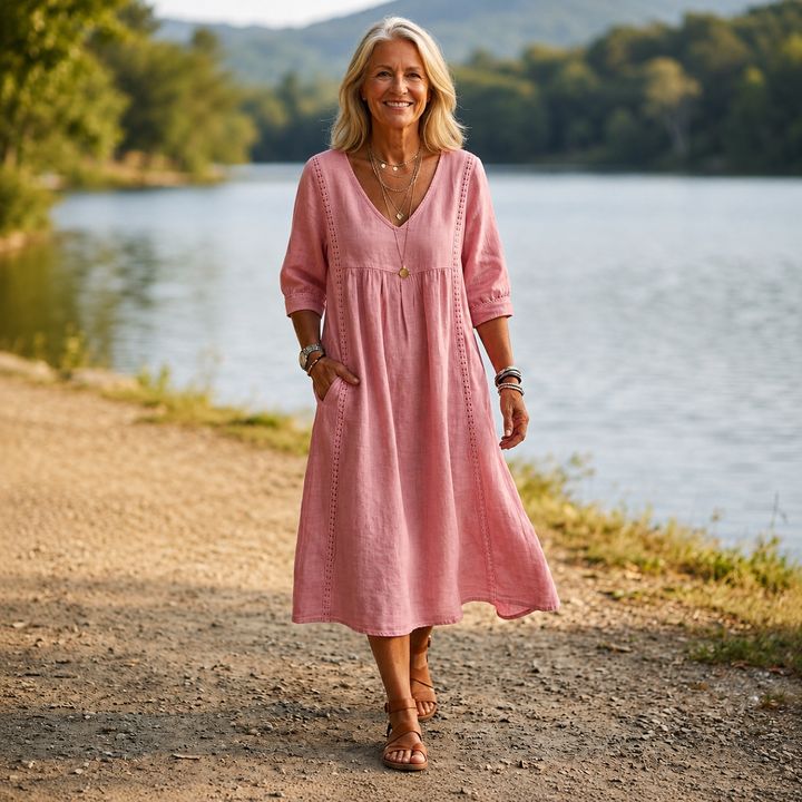 Amanda | Graceful V-Neck Midi Dress