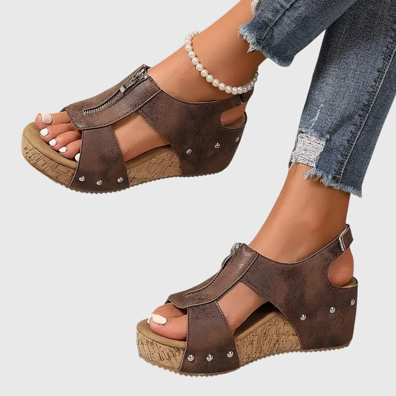 Vivienne | Zip Front Platform Comfort Sandals