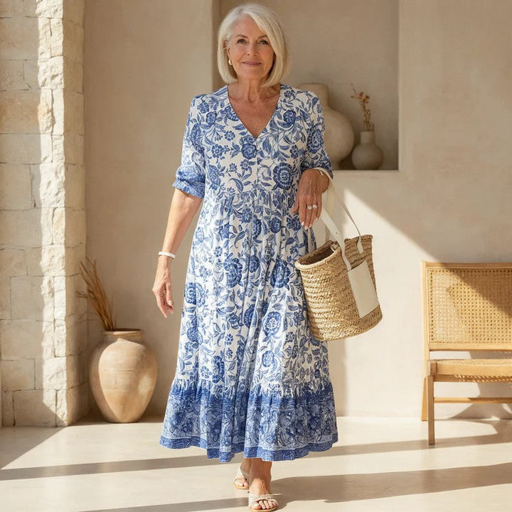 Cathy | Elegant Floral Dress with V-Neck
