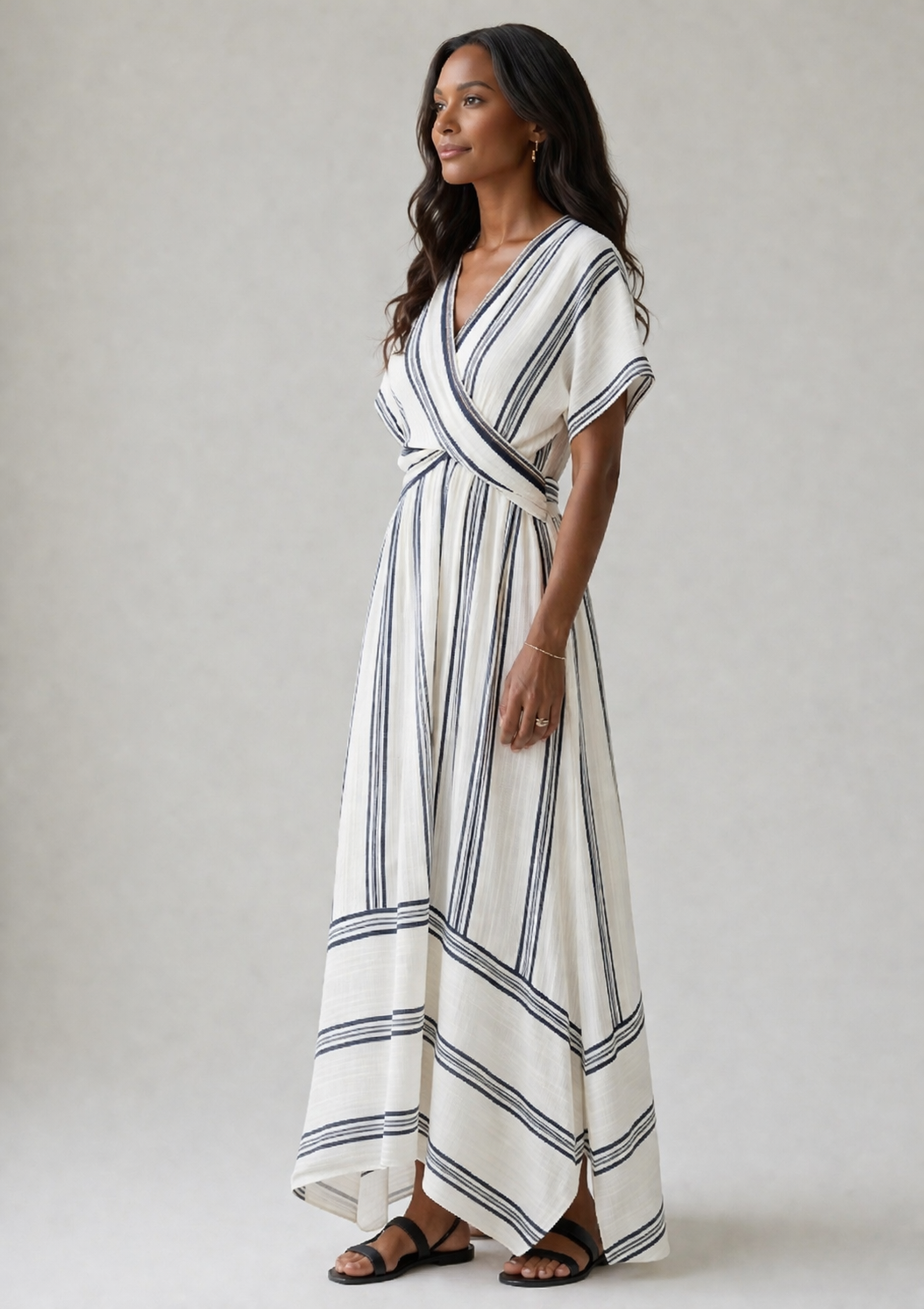 Thalassa | V-Neck Short Sleeve Wrap Waist Midi Dress