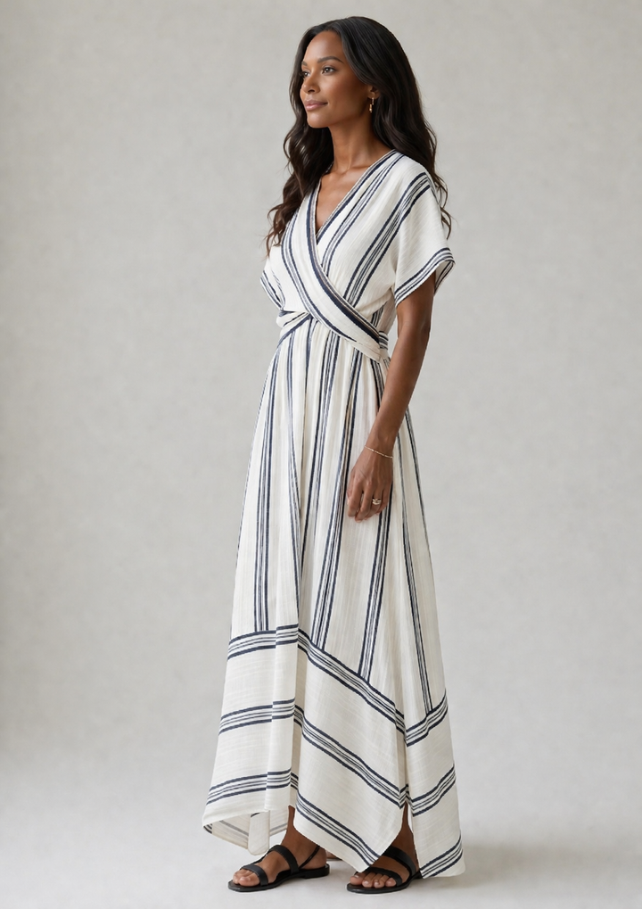Thalassa | V-Neck Short Sleeve Wrap Waist Midi Dress