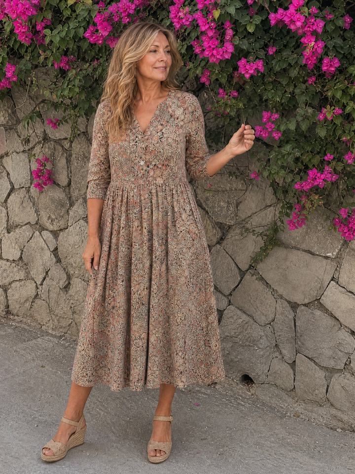 Picao | Vintage Front Three Quarter Sleeve Midi Dress