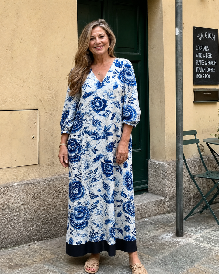 Celope | Blue Porcelain Floral Pocket Detail Midi Dress