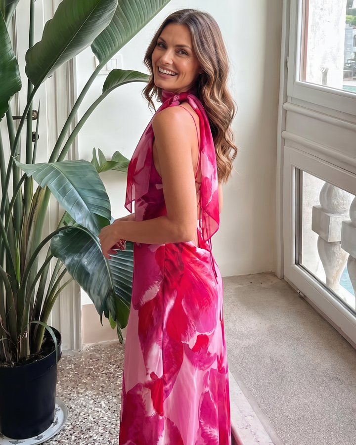 Najem | Watercolor Print Sleeveless Deep V Midi Dress