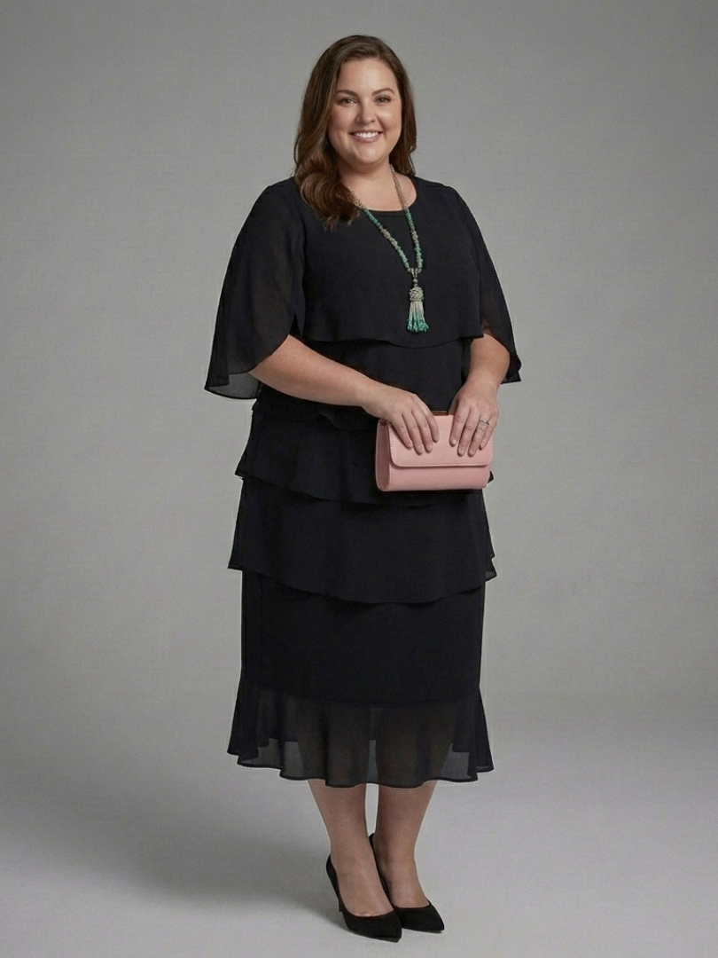 Maelis | Layered Cape Sleeve Midi Dress