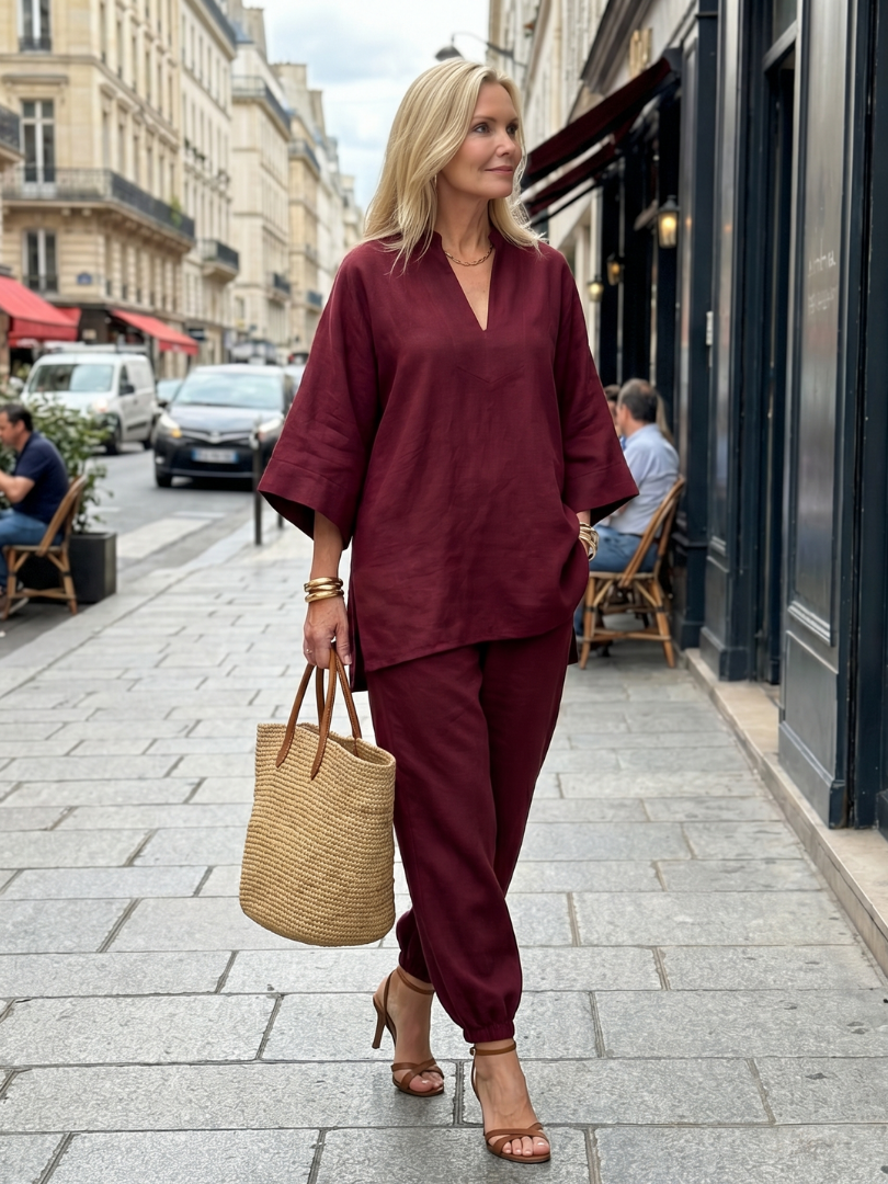 Georgiana | V-Neck Tunic Gathered Trouser Set