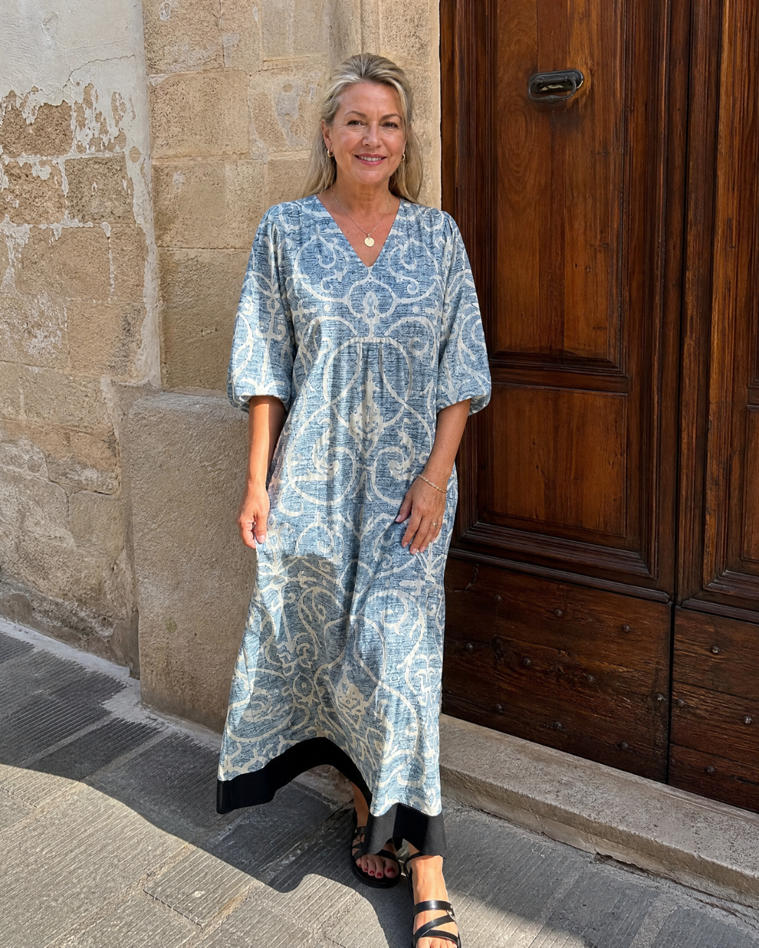 Lumera | Vintage Scroll Print Soft Drape Midi Dress