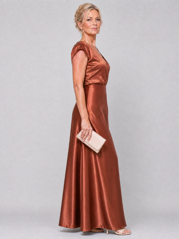 Samouse Cap Sleeve Wrap Bodice Maxi Dress