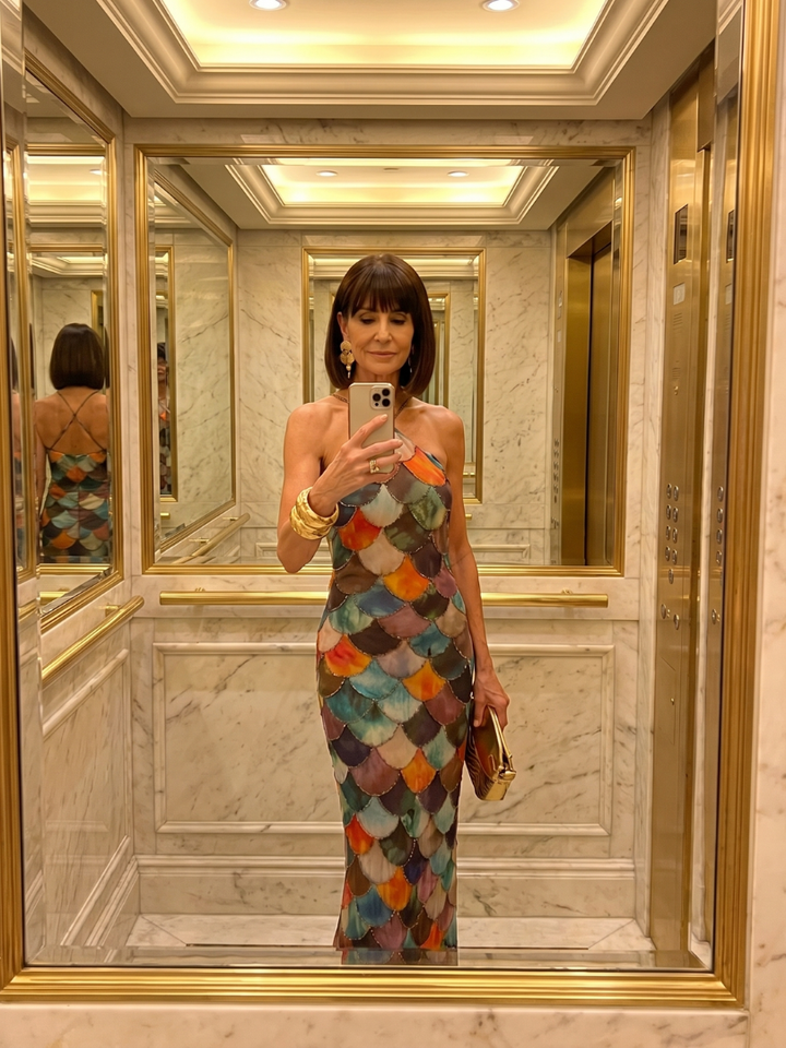 Larkin | Fitted Multicolour Scale Pattern Maxi Dress