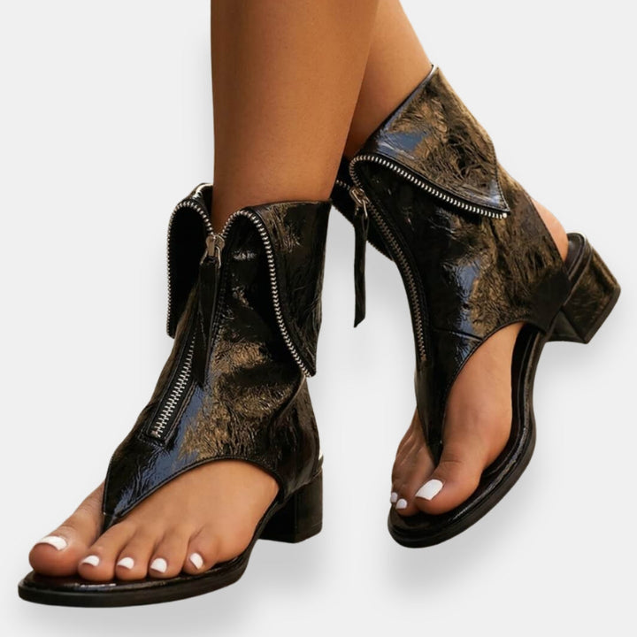Nicole | Metallic Zip-Up Sandals
