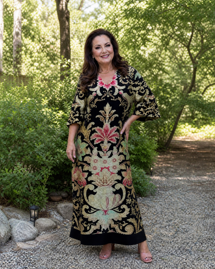 Thymera | Vivid Vintage Pattern Pocket Detail Midi Dress