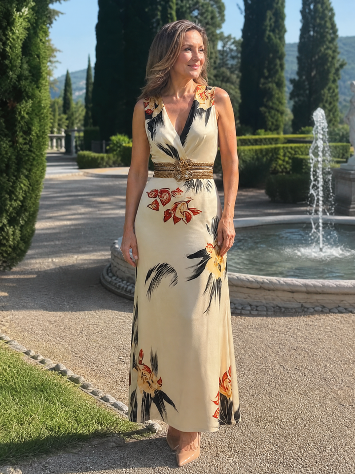 Loimen | Floral Print Sleeveless V-Neck Midi Dress