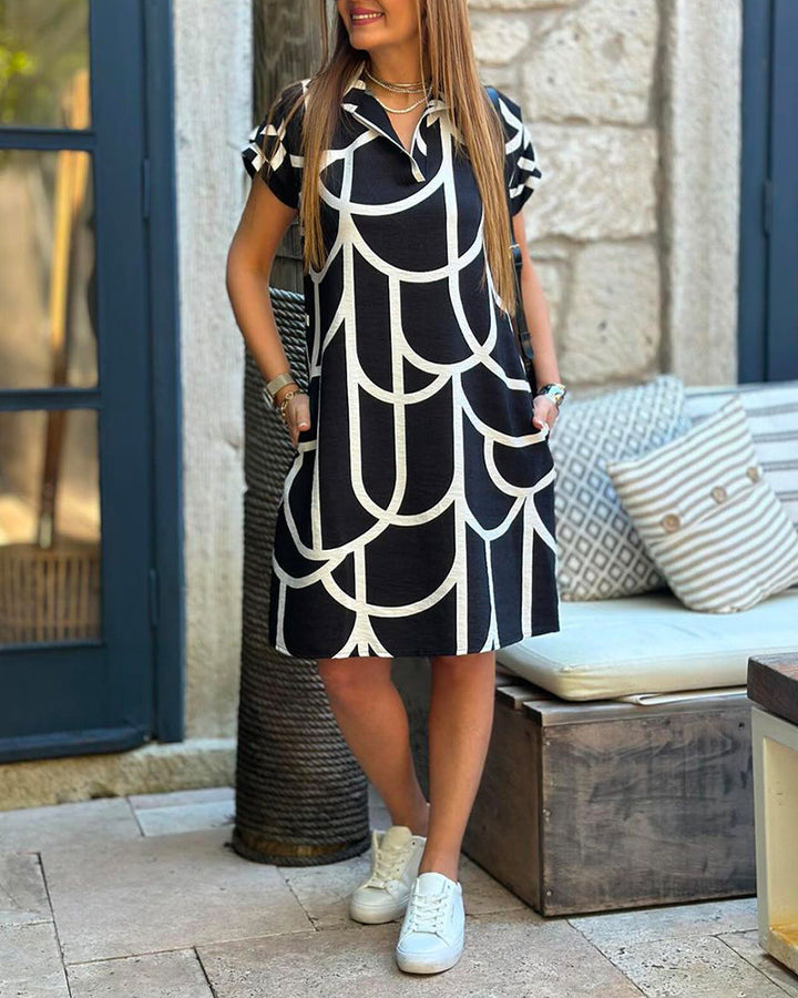 Ellanore | Geometric Print Polo Dress