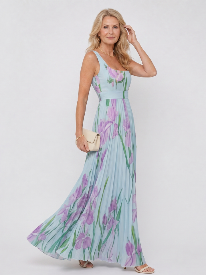 Vimele | Pleated Sleeveless Square Neck Midi Dress