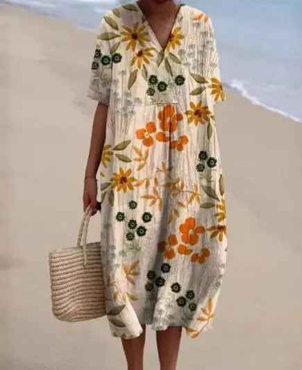 Margaret | Vibrant Floral Garden Print Flowy Dress