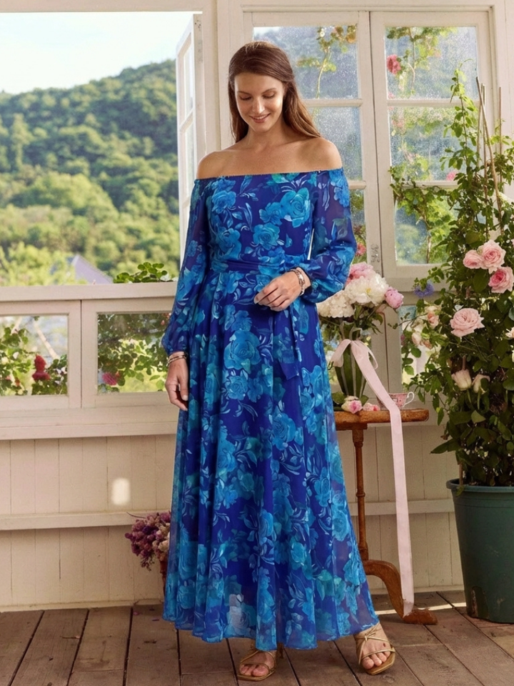 Barbara | Off Shoulder Floral Maxi Dress