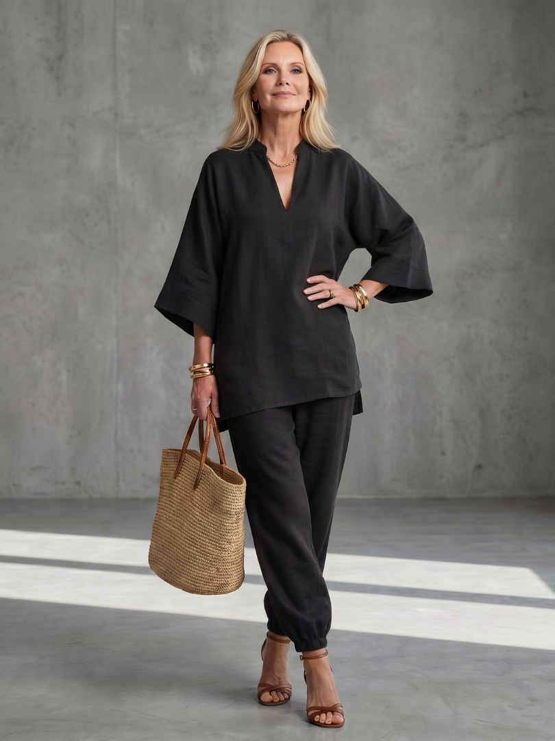 Georgiana | V-Neck Tunic Gathered Trouser Set