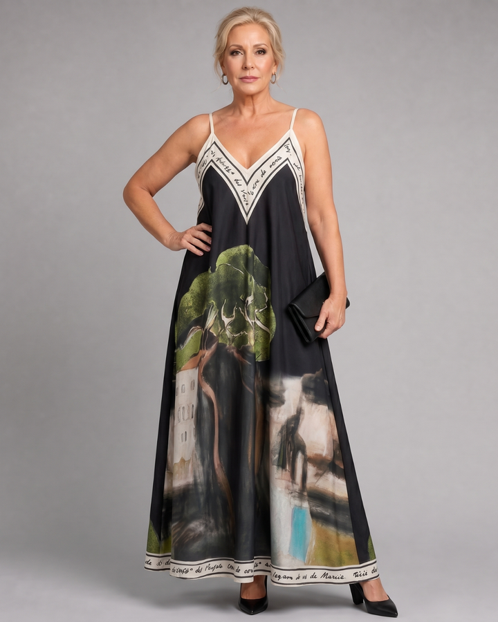 Lira | Scenic Print Sleeveless Flowing Midi Dress