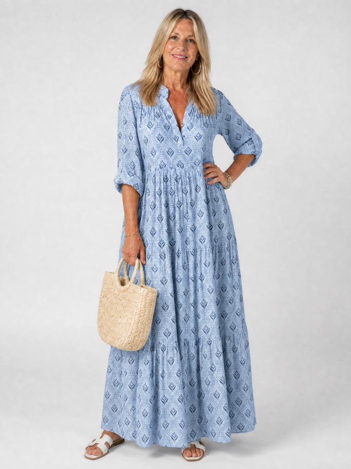 Zirelle | Printed Roll Sleeve Maxi Dress