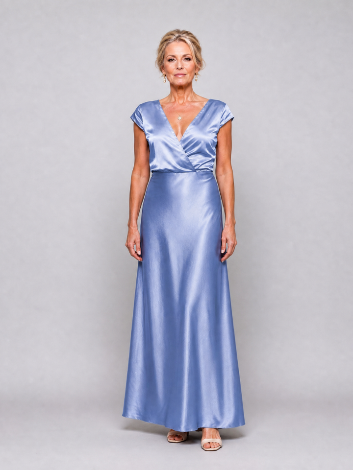 Samouse Cap Sleeve Wrap Bodice Maxi Dress