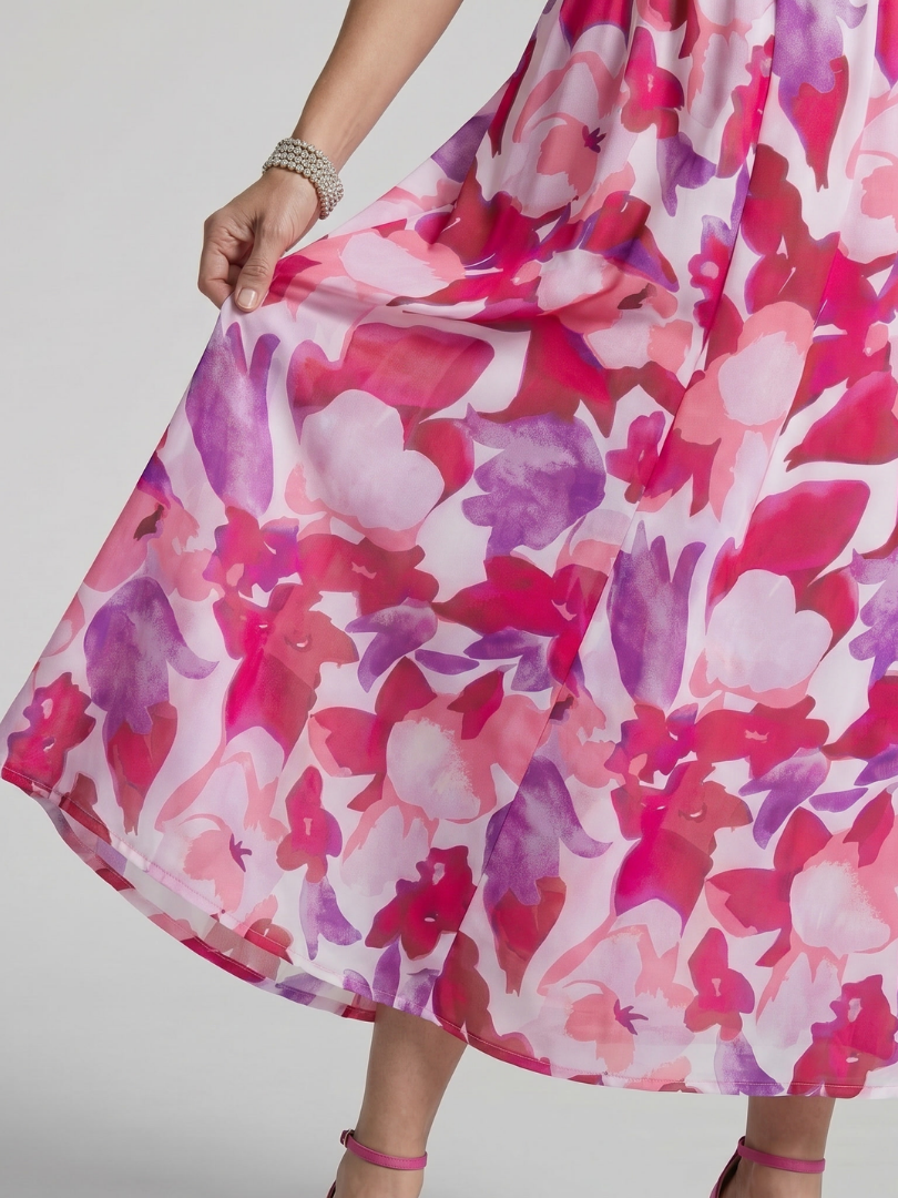 Candlia | Puff Sleeve V-Neck Abstract Print Midi Dress