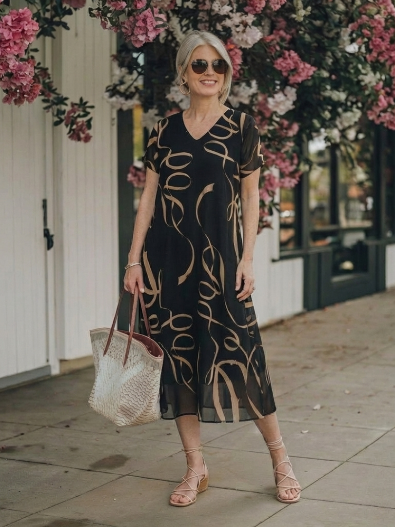 Adria | Short Sleeve Abstract Midi Dress