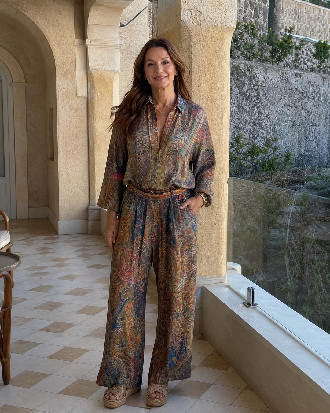 Virezza | Ornate Paisley Print Blouse And Wide Leg Pants Set