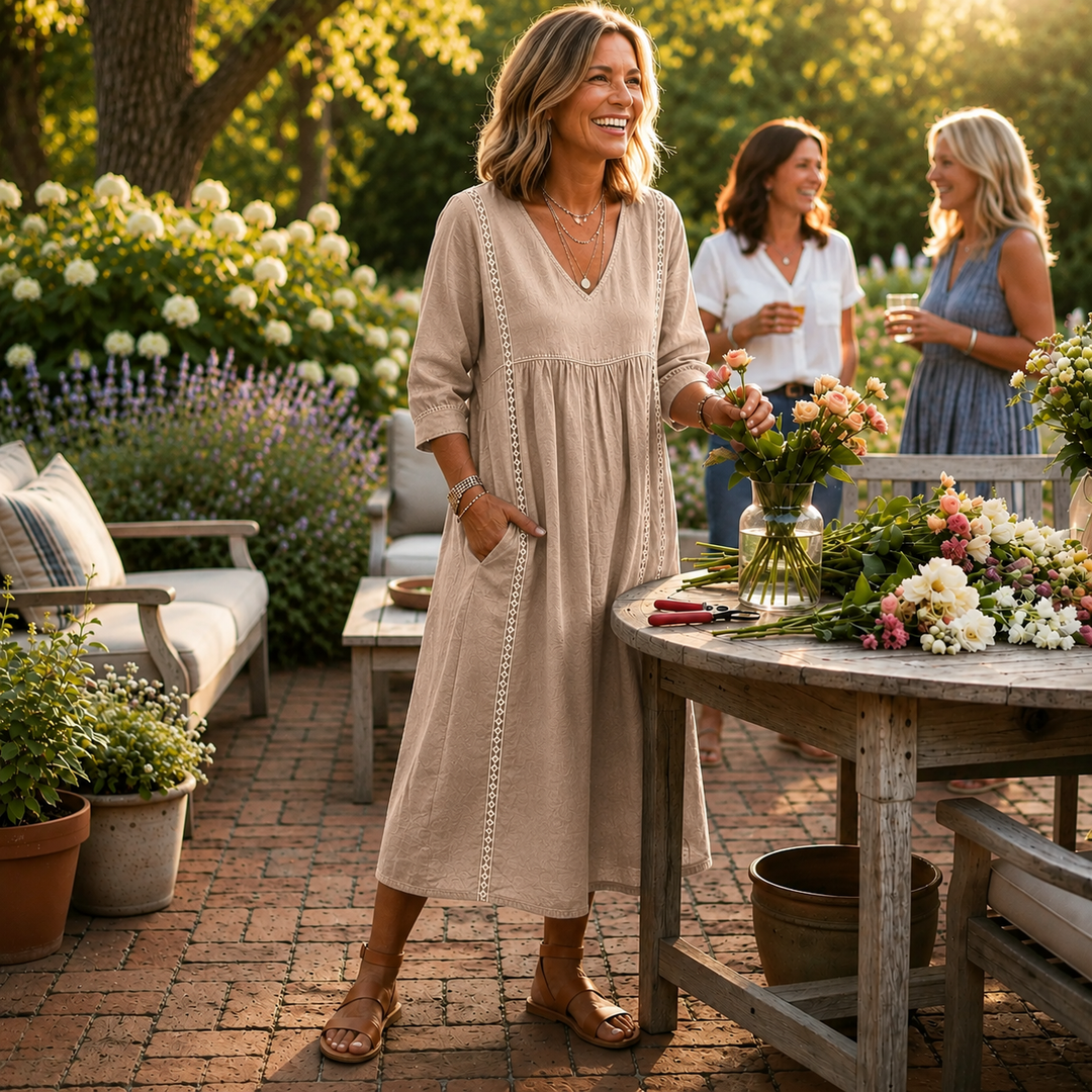 Amanda | Graceful V-Neck Midi Dress